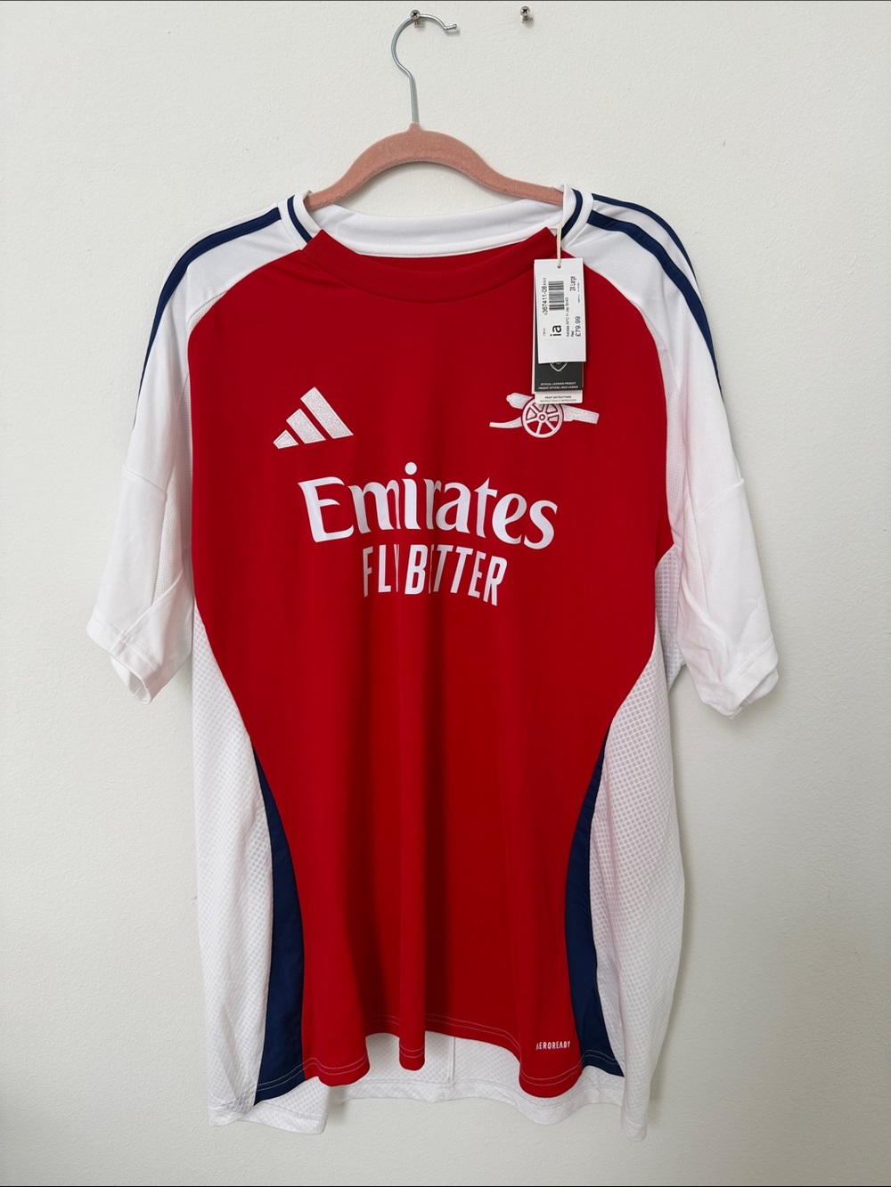 adidas Arsenal Red and White Mens Soccer Jersey with Navy Accents - 2XL